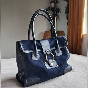 Sequoia Vestiaire Collective Navy Leather Satchel Bag